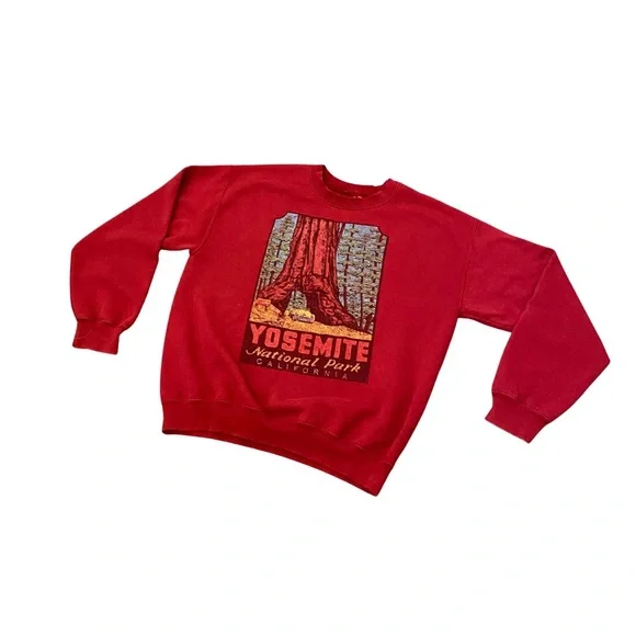 Yosemite National Park California Red Sweatshirt Sweater Fuzzy Outdoor Hilda - Picture 2 of 7